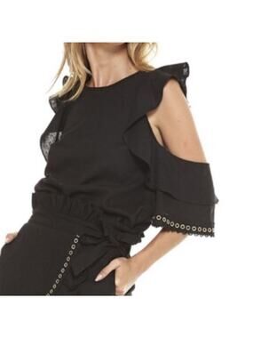 Misa aline cold shoulder grommet top black sz s‎ Small